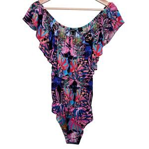 NWT Eco Friendly Desigual Bodysuit Ruffle Colorful Top Size Large Floral